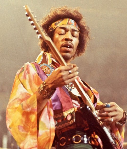 Jimi Hendrix playing a Stratocaster