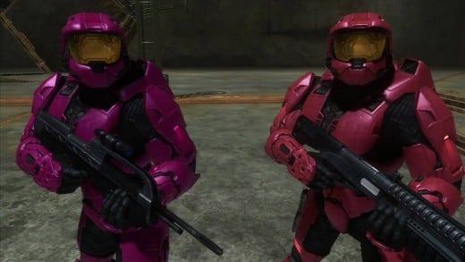 Why hello! My name is Sarge from the popular Web Series Red vs. Blue. And I'm Private Dick Simmons from the same show. Simmons is to the left, and Sarge is to the right.
