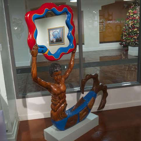 "Mermaid Cabinet"; Carved wood, paint