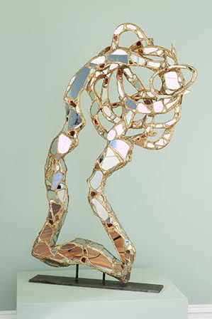  "Dance of Innovation"; Carved wood, mirror,glass and gold leaf; 60in x 32in x 5in. 