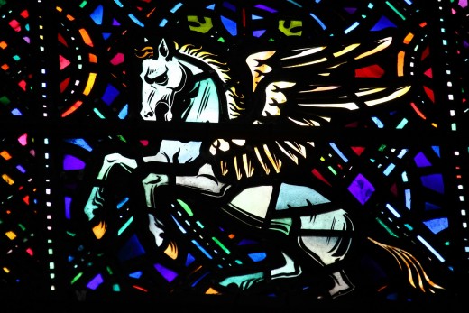 Pegasus stained glass window
