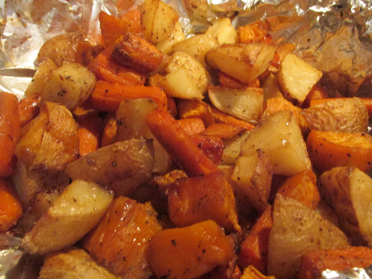 Roasted Carrots and Sweet and White Potatoes 