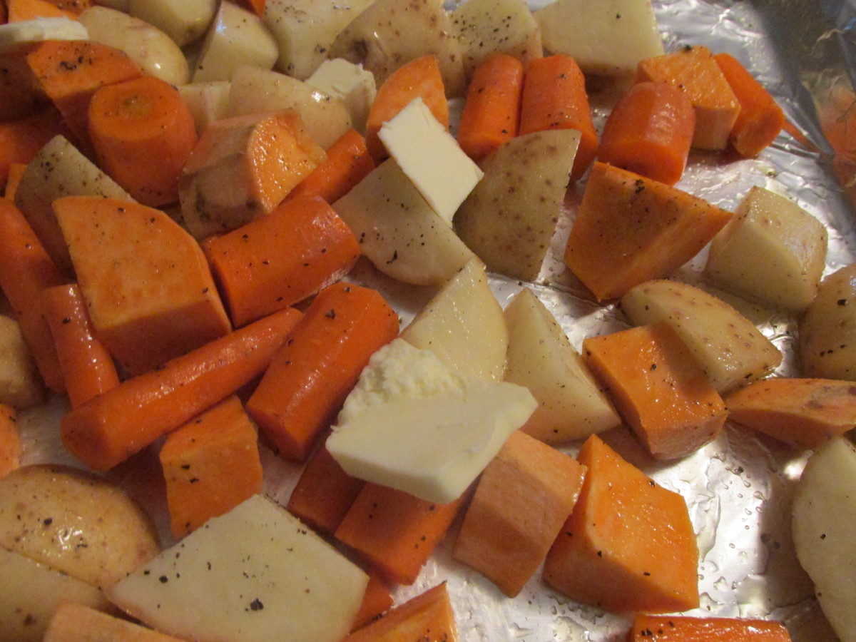 Carrots and Potatoes ready to go in the oven. 