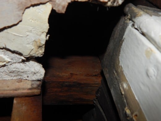Gap in the closet ceiling, what the closet's back wall was covering up. Gap in the closet ceiling, what the closet's back wall was covering up.