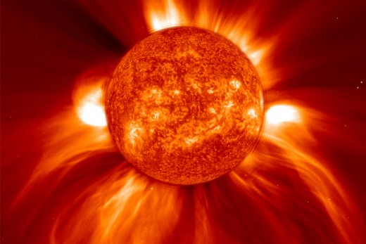 Energy from the sun causes solar winds to carry He-3 to Earth's moon.