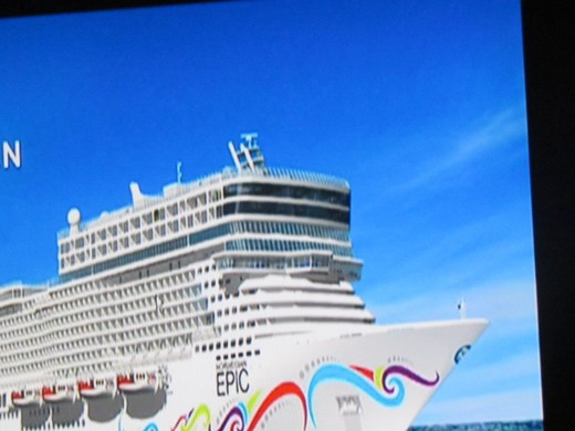 A quick photo from our bus of the beautiful Epic, Norwegian Cruise Line which we toured the Mediterranean on. 