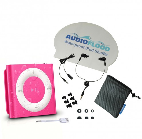 This waterproof Apple iPod Shuffle with short cord headphones is perfect for those who love music and swimming