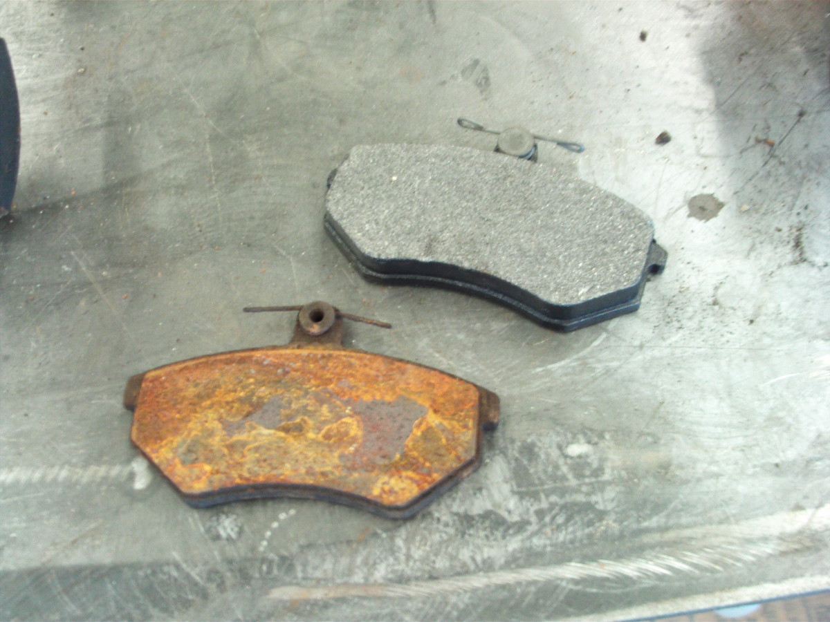 Old and new brake pad.