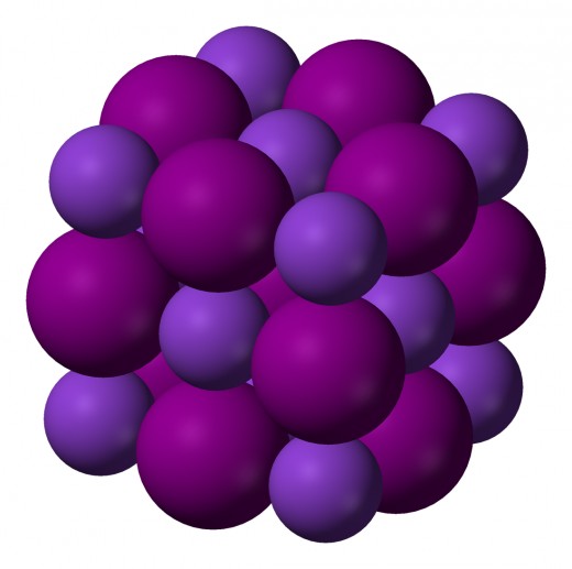 Drawing of the molecular structure of potassium iodide, another component of good quality iodine supplements.