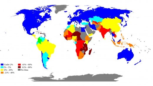 Map of world poverty by country
