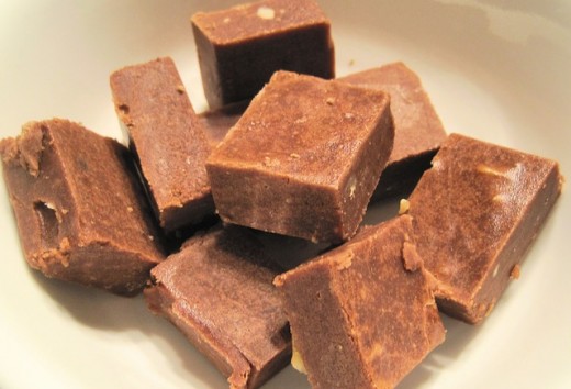 Fudge will look like this if you used chopped nuts.  If you're concerned about nutrition, try substituting fat-free evaporated milk for the regular.