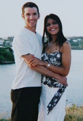 Sweethearts Dan and Beejal on holiday in 2004