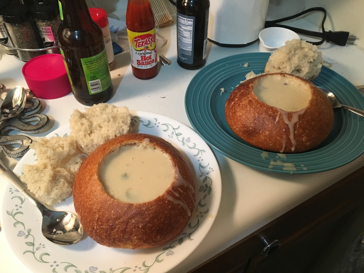 We had to hollow out the bread bowl a little more. The little bits made for great dipping pieces while the soup was cooling off. 