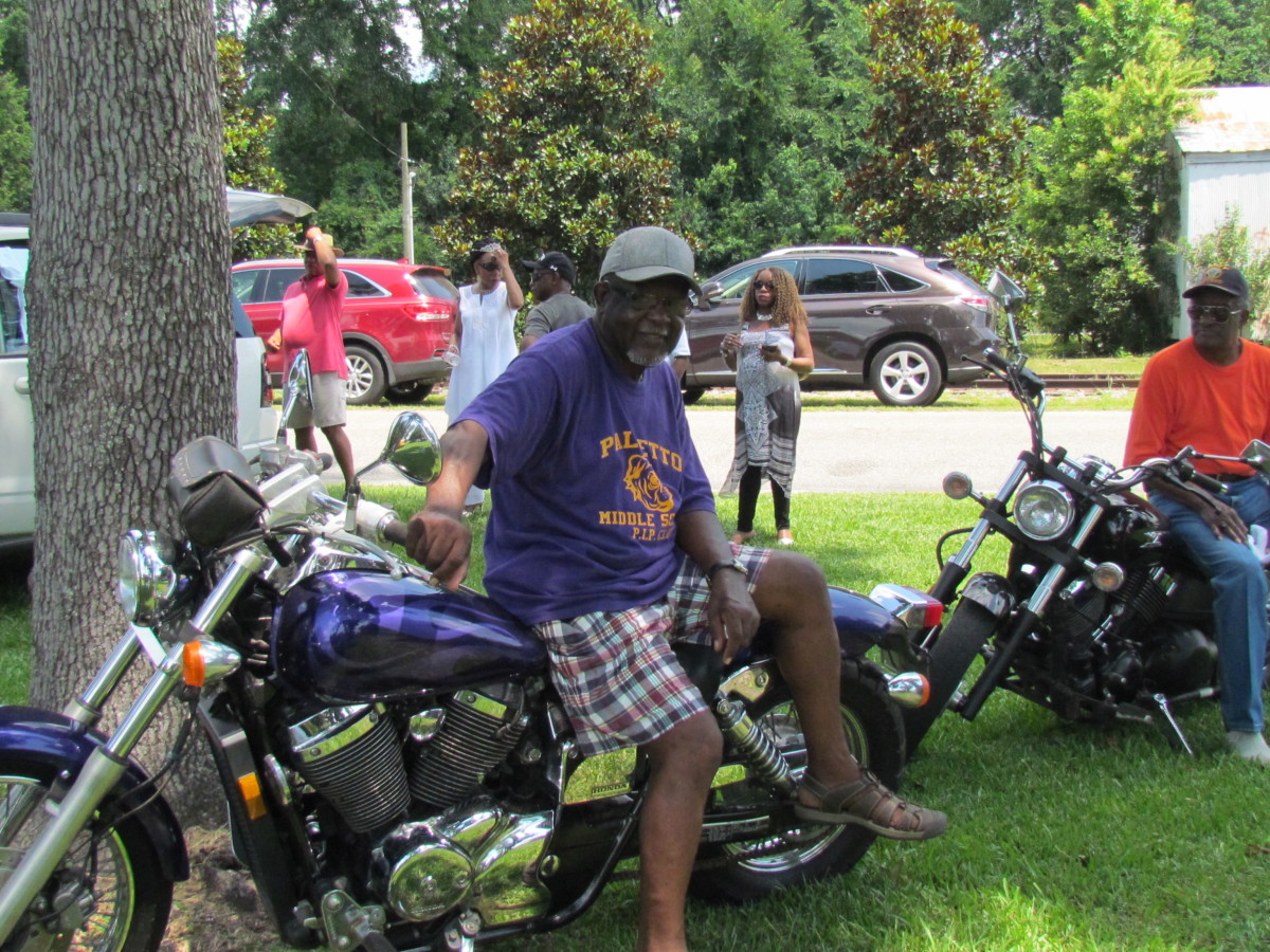 Motorcycles were displayed by class members from Palmetto High School, during the cookout in the park.
