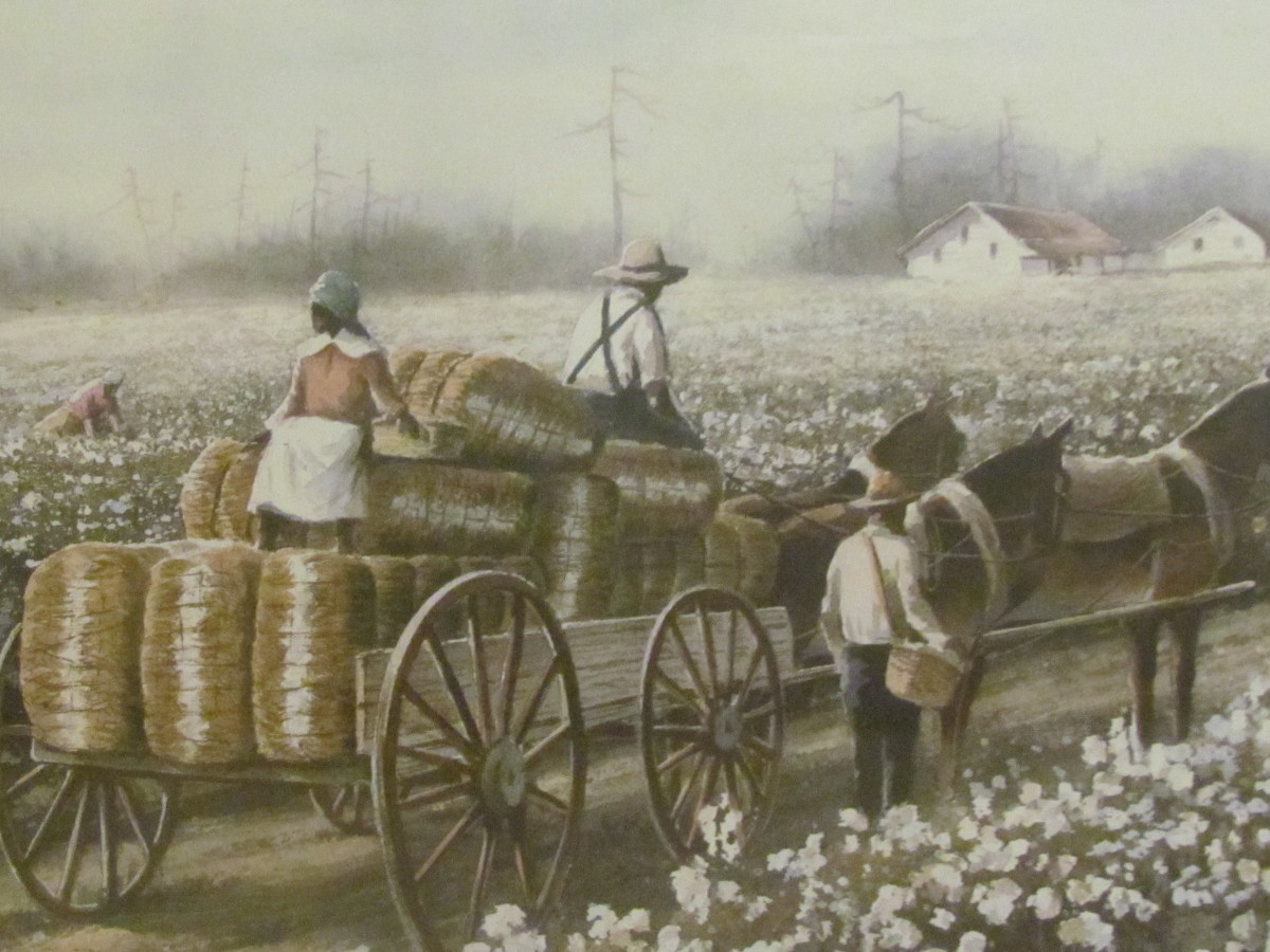A painting hangs to remind of the days we picked cotton in the south. This painting is in the house of Randolph and Linda Ellerby.