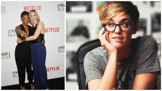 right; OITNB Head Writer Lauren Morelli left; Morelli and partner, 'Orange' star Samira Wiley  on the red carpet