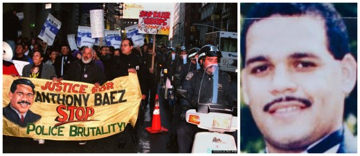 left; Demonstrators march at rally, 1994 right; Anthony Baez