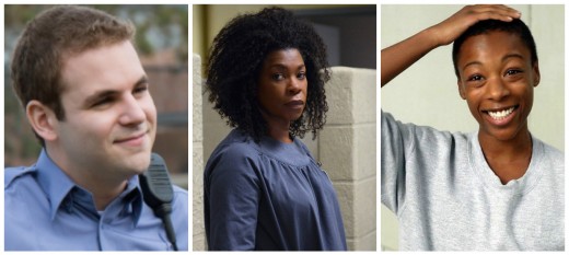 left; Alan Aisenberg's clueless guard, CO Bayley middle; Lorraine Toussaint's shudder-inducing, Vee right; Samira Wiley's fun-loving character, Poussey