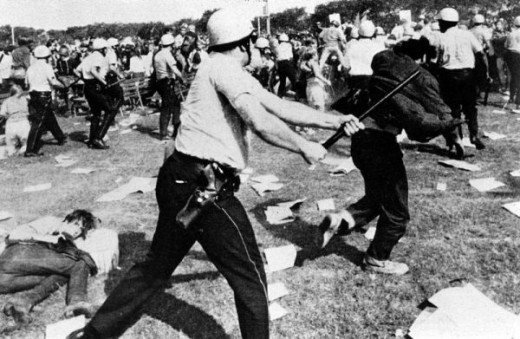 The Democratic Convention in August 1968 resulted in violence and chants of "The whole world is watching!"