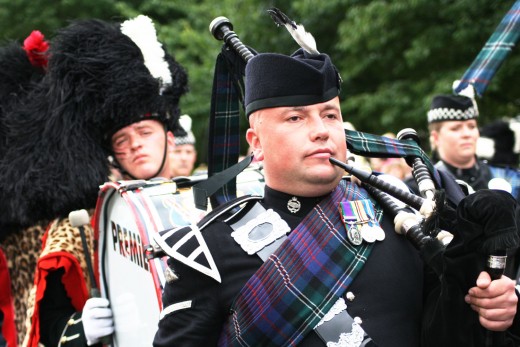 Bagpiper wearing tartan