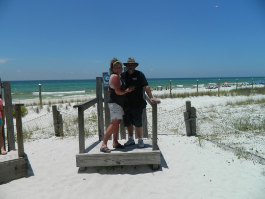 My lovely wife and I on the huge chair