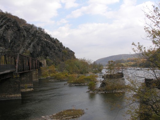 Remains of a destroyed bridge at Harpers Ferry