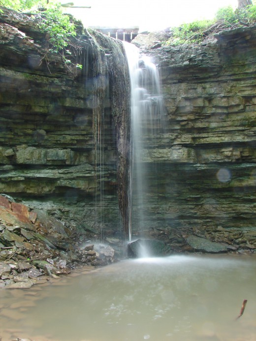 Spring Falls as seen from the front (in the Waterdown section of Hamilton). Note the moss on the left side.
