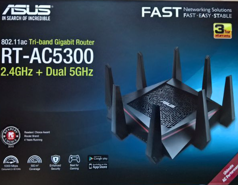 The Asus RT-AC5300 tri-band wireless router box front