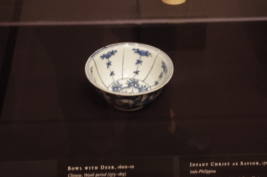 "Bowl with Deer" (1600-1610). Made of porcelain with underglaze blue. Whether you're eating human chunks of meat or Cheerios this is what the ancient Aztecs used! 