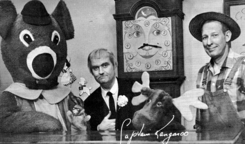 Hugh Brannum "Mr. Green Jeans," (far right) with Dancing Bear, Bunny Rabbit ,Capt Kangaroo, Grandfather Clock and Mr. Moose Hugh Brannum "Mr. Green Jeans," (far right) with Dancing Bear, Bunny Rabbit ,Capt Kangaroo, Grandfather Clock and Mr. Moose