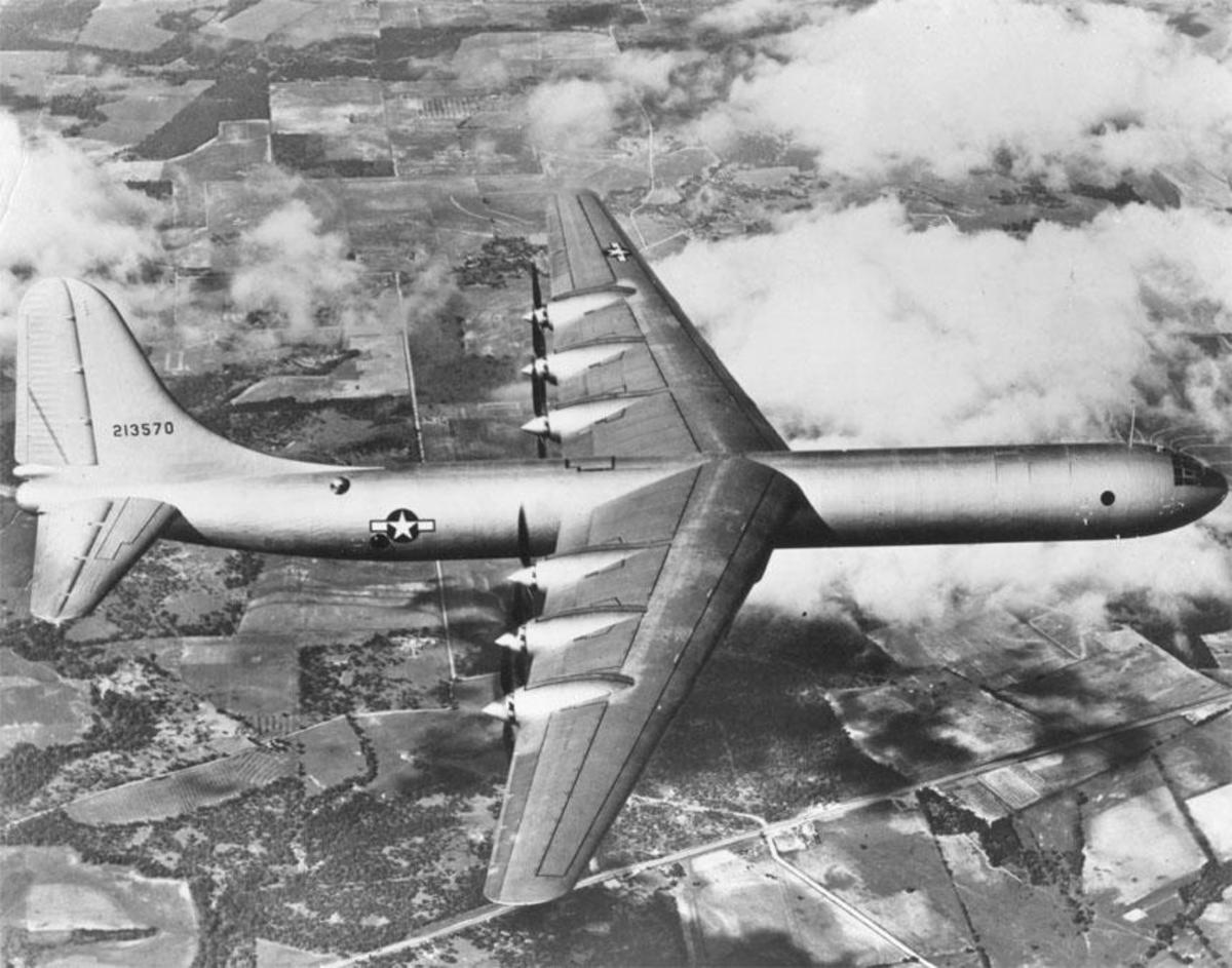 The B-36 on its first flight.