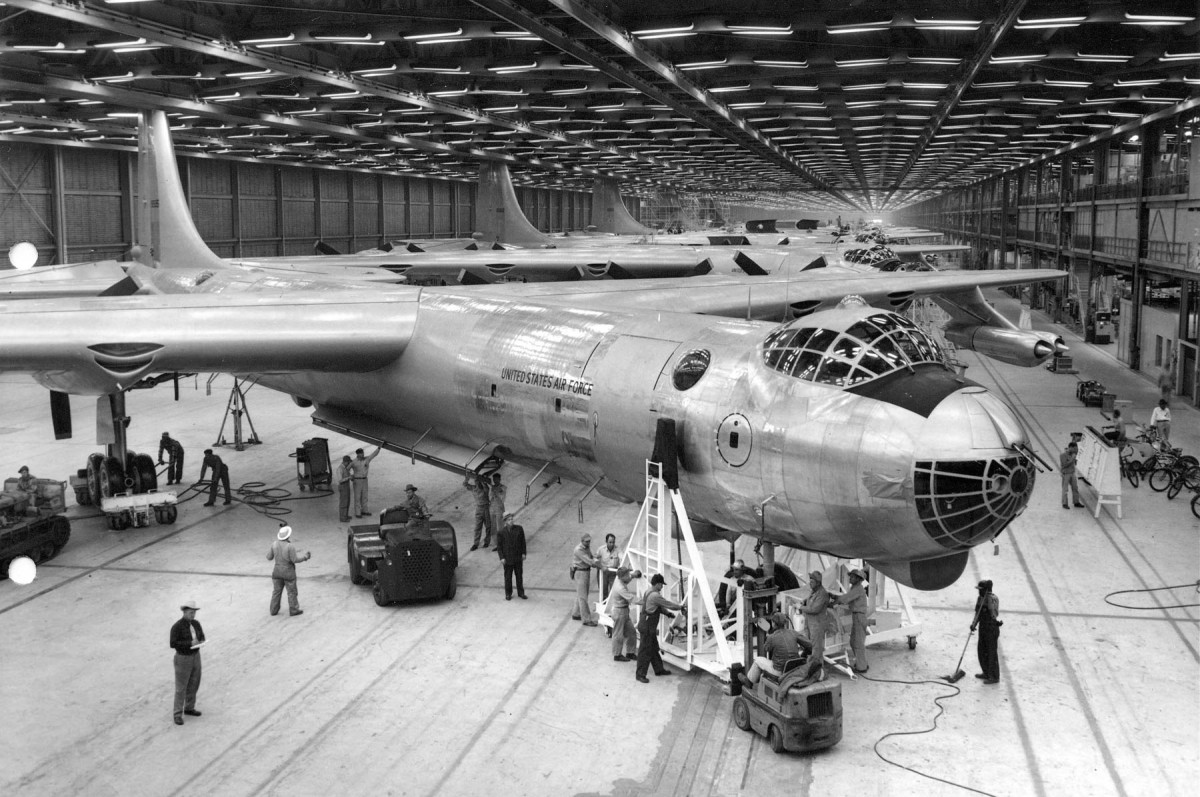 The B-36 on the assembly line 384 were built.