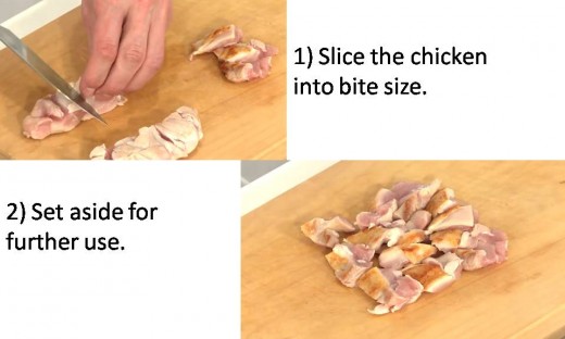 Slice the seared chicken into bite size