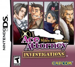 Ace Attorney Investigations: Miles Edgeworth Nintendo DS cover. From left to right: Miles Edgeworth, Dick Gumshoe, Kay Faraday, Shi-Long Lang