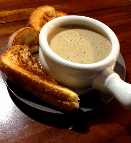 A delicious, creamy, mushroom soup that goes well with a simple grilled cheese.