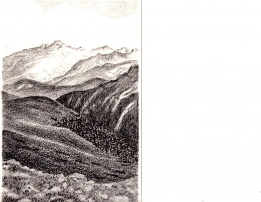 Pencil Sketch of Longs Peak from Trail Ridge Road by Jean Fader