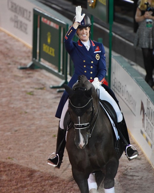 Three-time Olympic gold medalist and British rider Charlotte Dujardin riding Valegro.