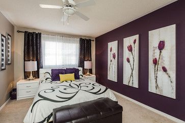 This bedroom has one accent wall painted in eggplant, but the whole room can be done as well.