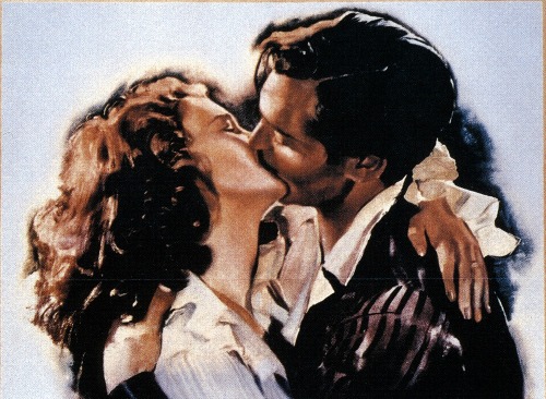 Rhett Butler kisses Scarlet O'Hara in this movie poster for "Gone With the Wind." 