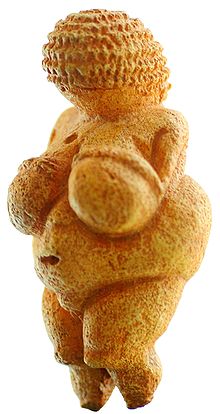 Discovered at a paleolithic site near Willendorf, a village in Lower Austria. It is carved from an oolitic limestone that is not local to the area, and tinted with red ochre. 