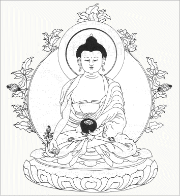       Medicine Buddha  holding the Mirobalan fruit (Image from Mirobalan Clinic)