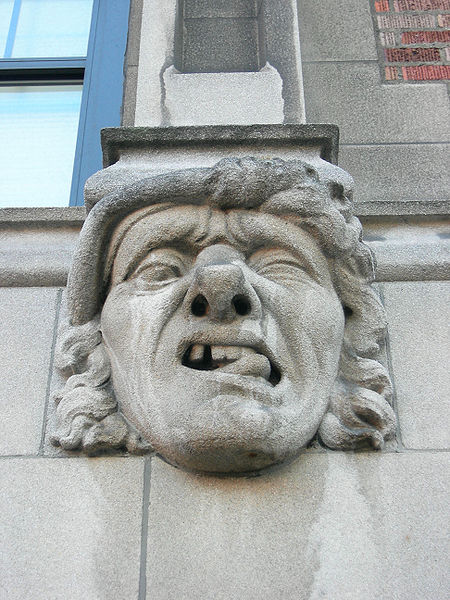 Gargoyle, over The Ugly Mug (coffeehouse), University Manor building, University District, Seattle, Washington.