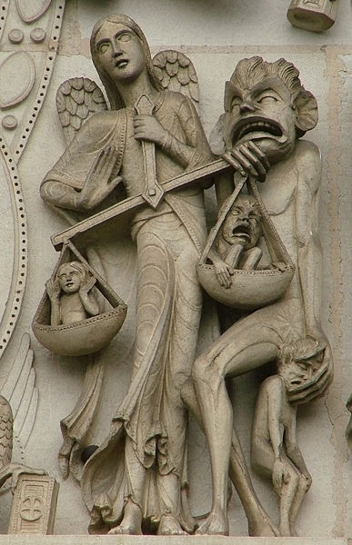 The weighing of the souls. Saint Mary Magdalene of Vézelay, France
