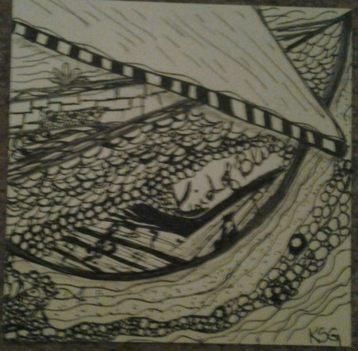 A Zentangle drawing of a boat belonging to a neighbor's brother