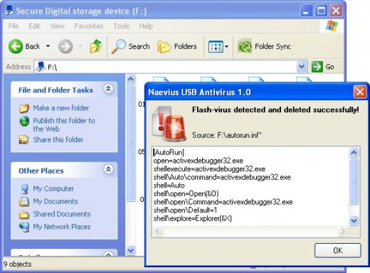 Snapshot of Naevirus USB Antivirus Active Protection