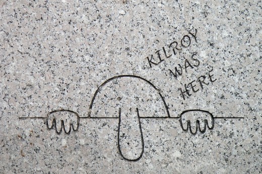 Engraving of Kilroy on the WWII Memorial.