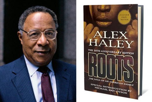 Alex Haley with his book Roots..