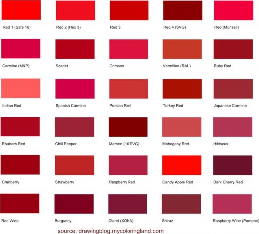 Here is only a friction of named shades of red color