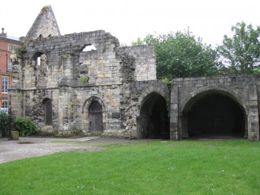 Part of the ruins of St Leonard's Hospice near the Yorkshire Museum, York, on the way from Lendal Bridge to Bootham