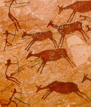 Cave paintings from the Mediterranean.  Hunters in these images are often assumed to be male.